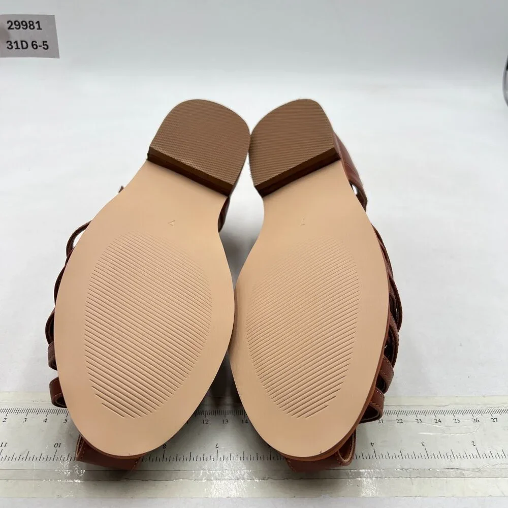 Wo Wagas Brown Round Toe Low Heels Cross Straps Ankle T-Strap Buckles Sandals